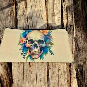 Floral Skull Canvas Pouch